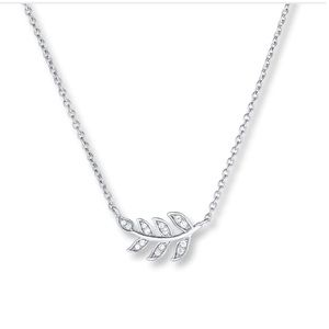 Diamond Leaf Necklace 1/10 ct tw Round-cut 10K White Gold